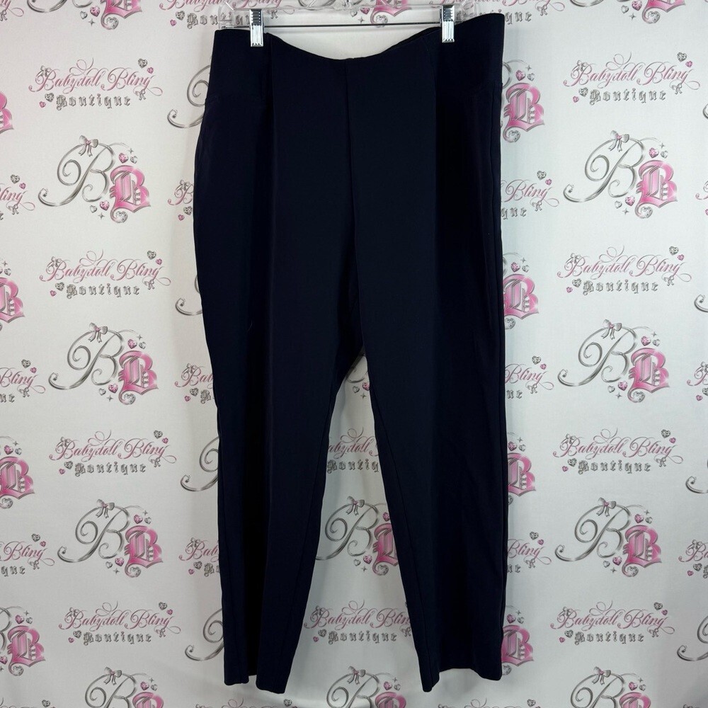 TanJay pans, navy blue stretchy waistband, Classic Black Ankle Pants